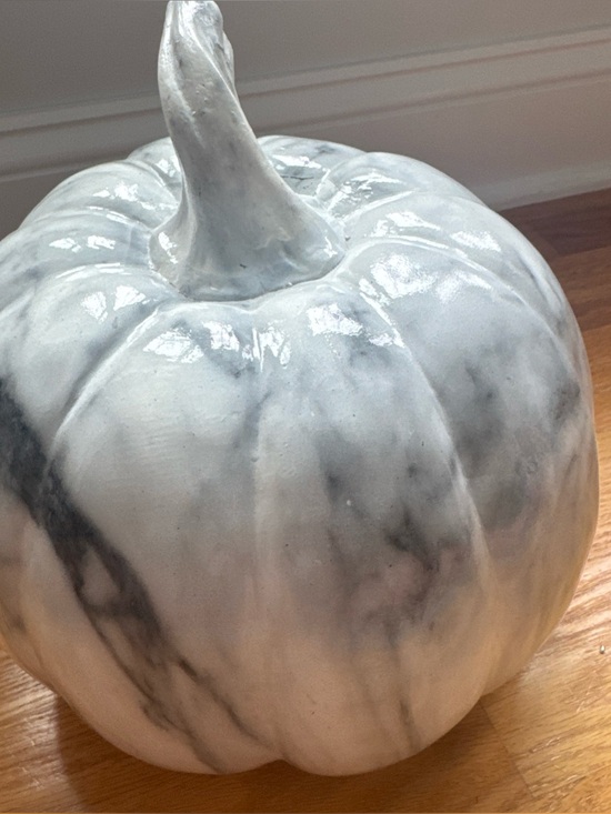 Other - Glossy Marble-Effect Ceramic Pumpkin Accent - White and Gray